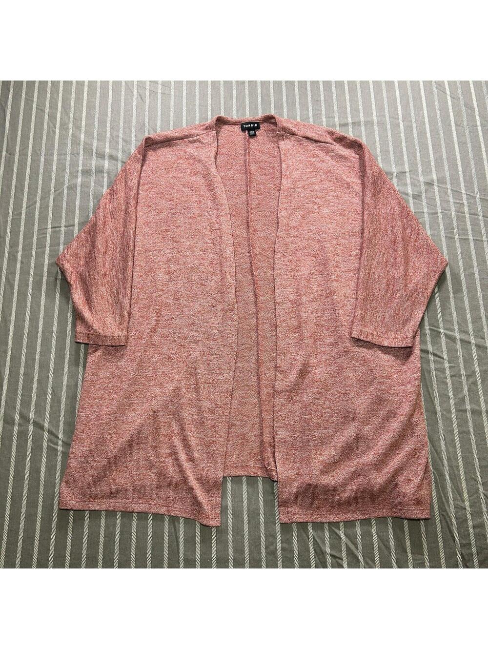 Torrid women's open-front cardigan sweater in a pink marled knit. Size 00/0